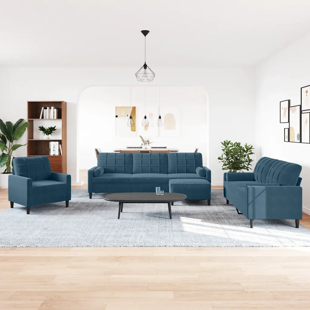 vidaXL Set di Divani 4 pz con Cuscini e Rinforzi Blu in Velluto