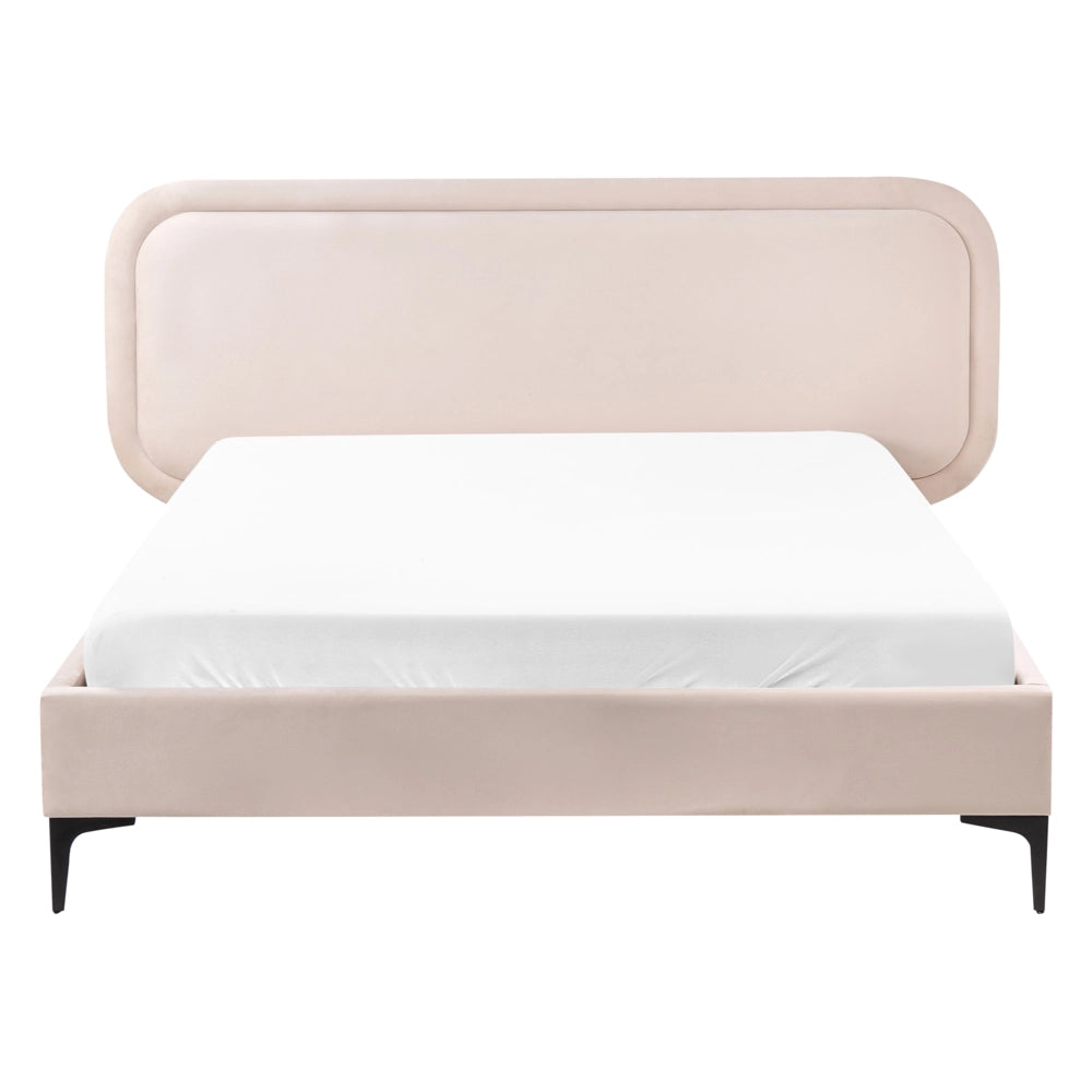 Letto matrimoniale EU Beige Chiaro Velvet 140 x 200 cm Imbottito Telaio Poggiatesta