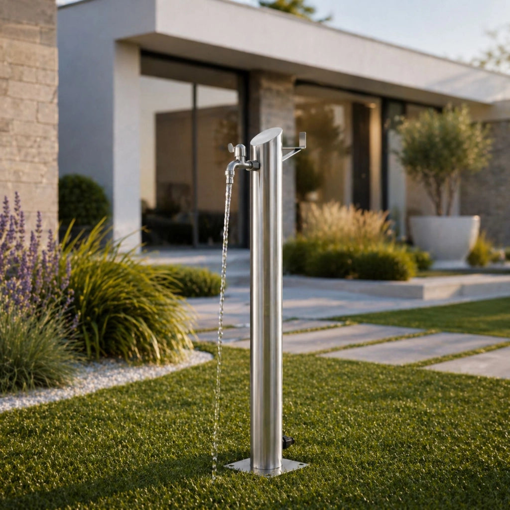 Fontana da giardino a colonna esterno tiglio acciaio inox spazzolato h 95 cm *** confezione 1