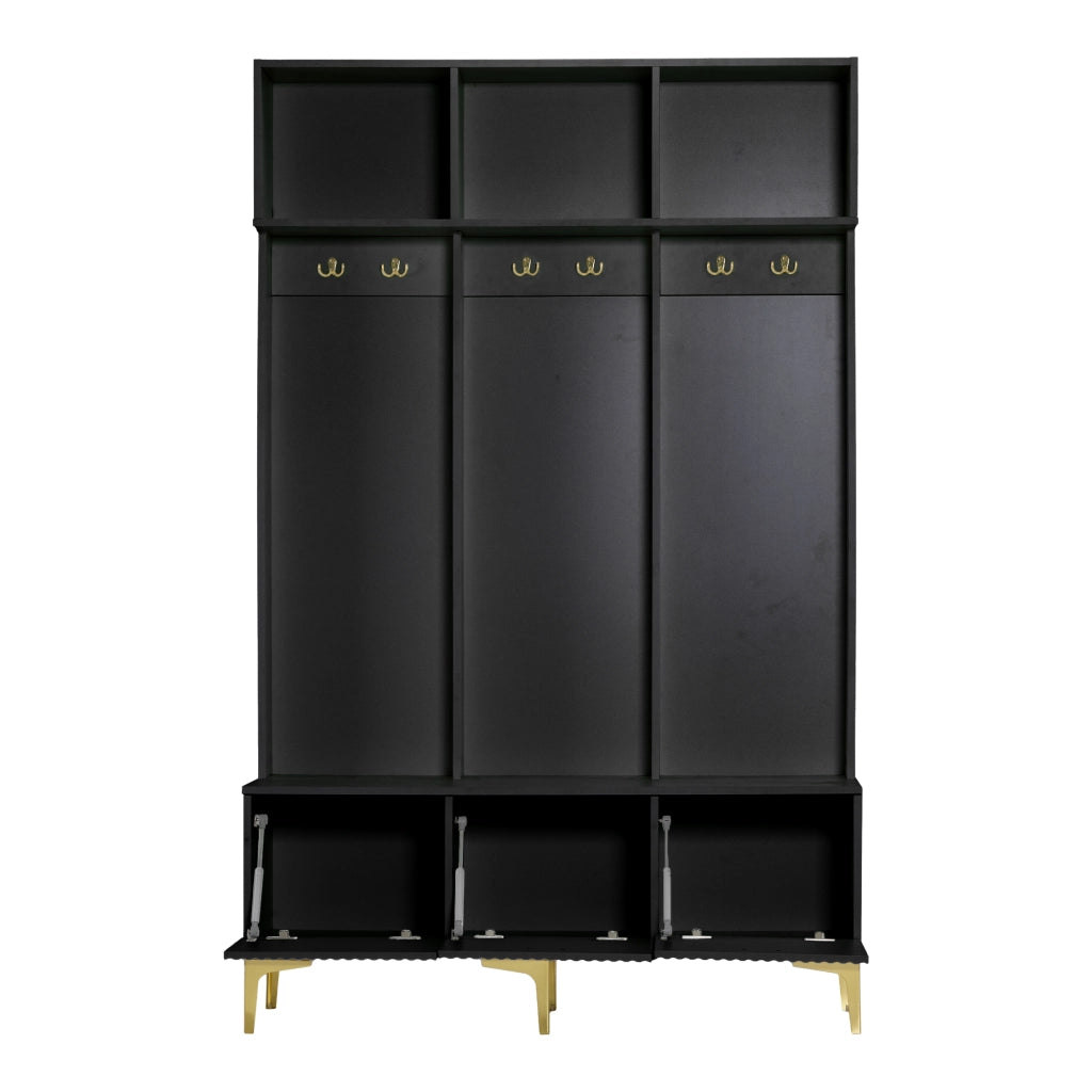 Guardaroba da ingresso multifunzionale con panca, scarpiera e ganci, colore nero, 120 x 23,5 x 191,5 cm