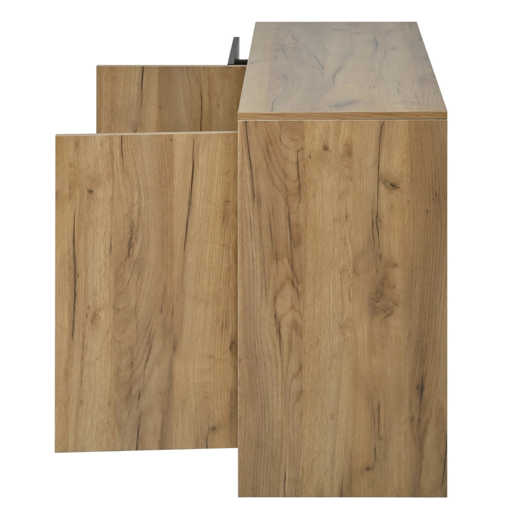 Credenza, 3 cassetti, illuminazione a LED, 120 x 76 x 40 cm, color legno naturale e nero