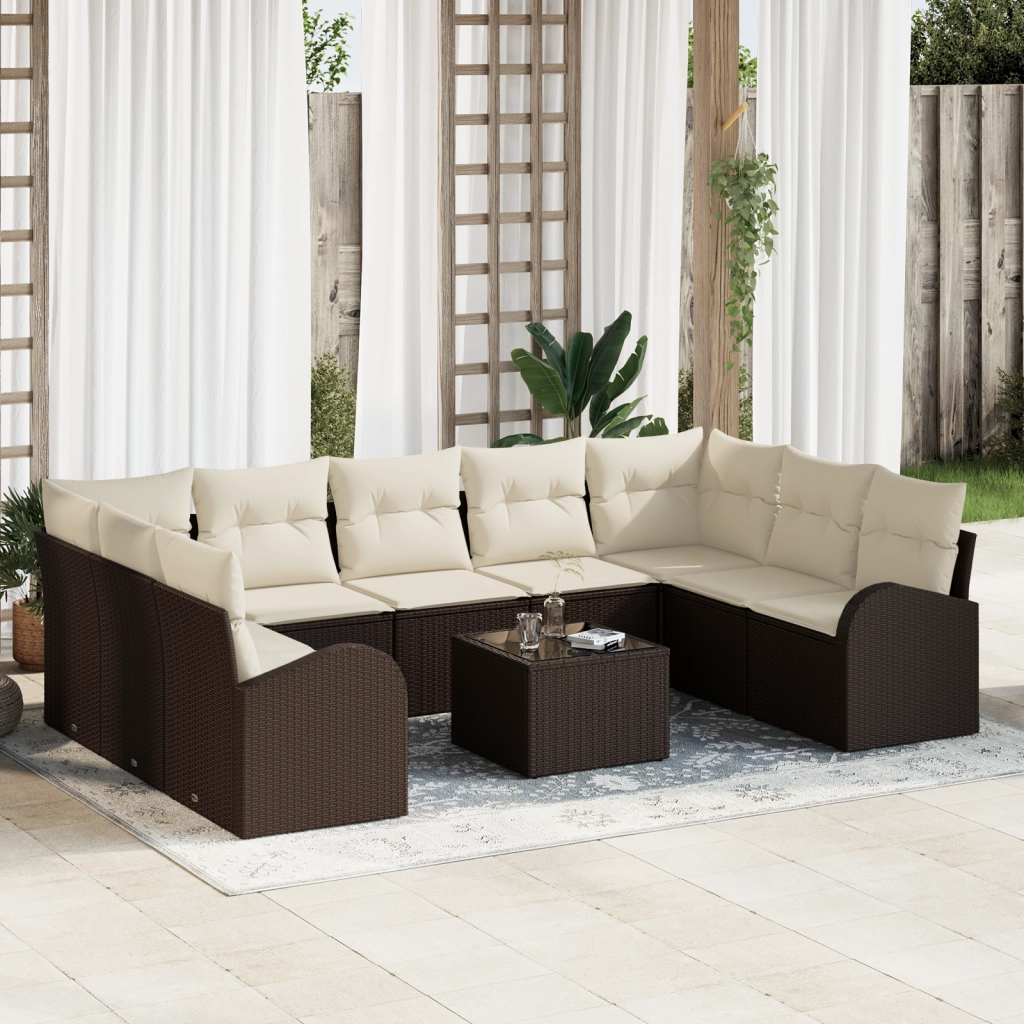 Set Divano da Giardino  9 Pezzi con Cuscini Grigio Polyrattan