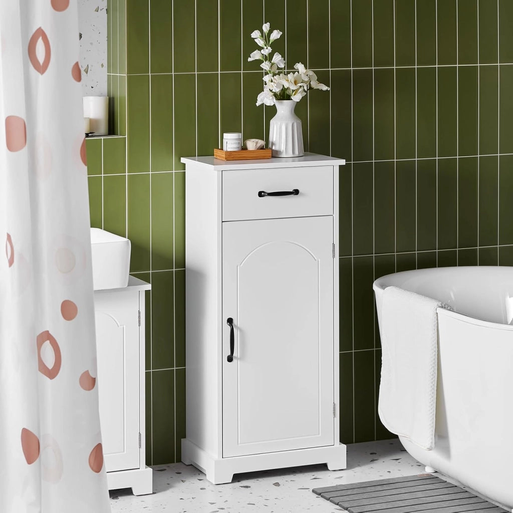 Mobiletto Bagno Salvaspazio – Mobiletto Bagno Stretto con Cassetti e Ripiani Regolabili, Cassettiera nel legno, Resistente all'Umidità, Bianco, 42x30x93cm, BZR207-W