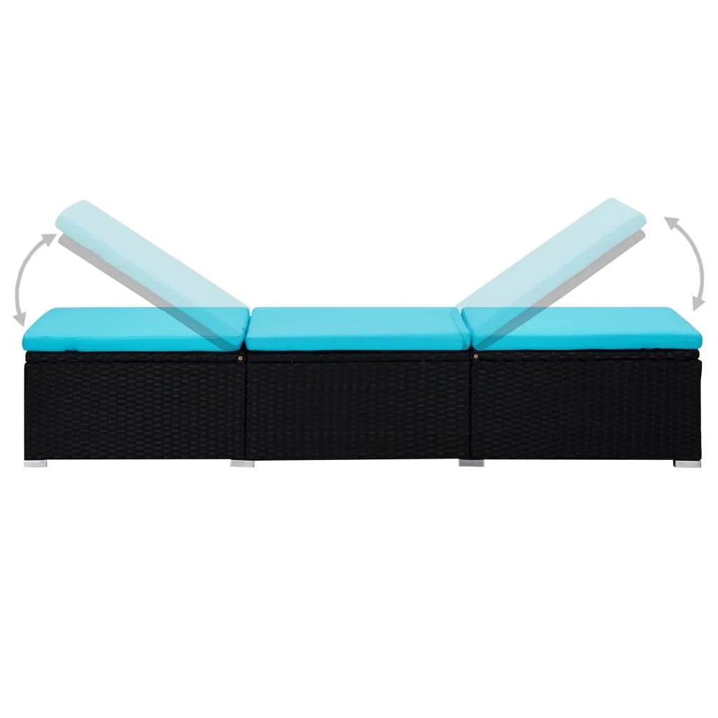 Lettino prendisole sedia a sdraio lettino prendisole letto da giardino mobili da esterno per patio con cuscino e tavolino da tè resina intrecciata nera 02_0021025
