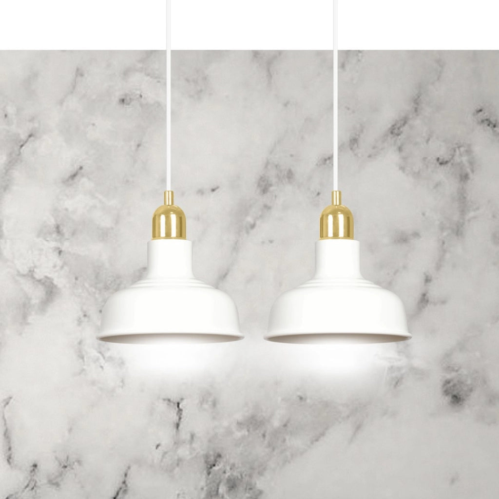 Lampada a sospensione Ibor in acciaio bianco e oro