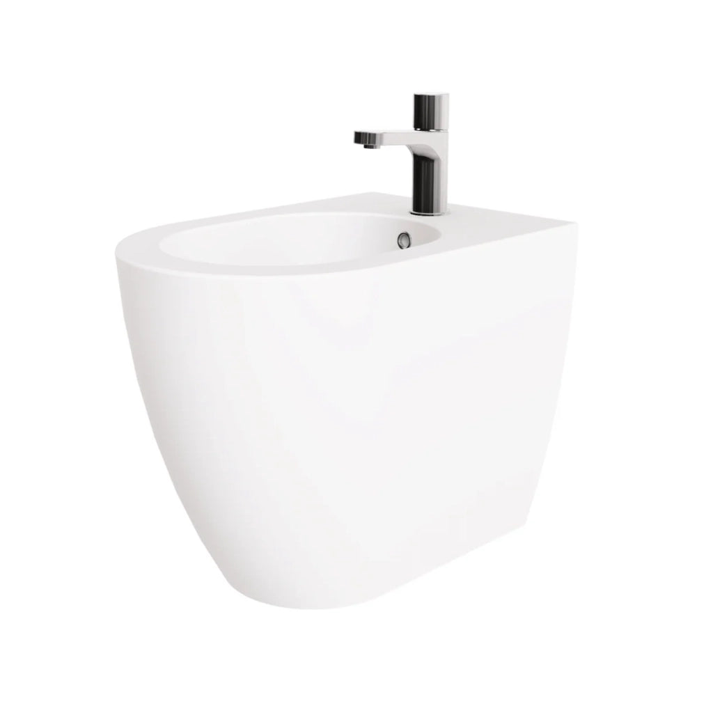 Coppia Di Sanitari Azzurra Ceramica Da Terra Filo Muro Senza Brida Bianco Opaco "Comoda"