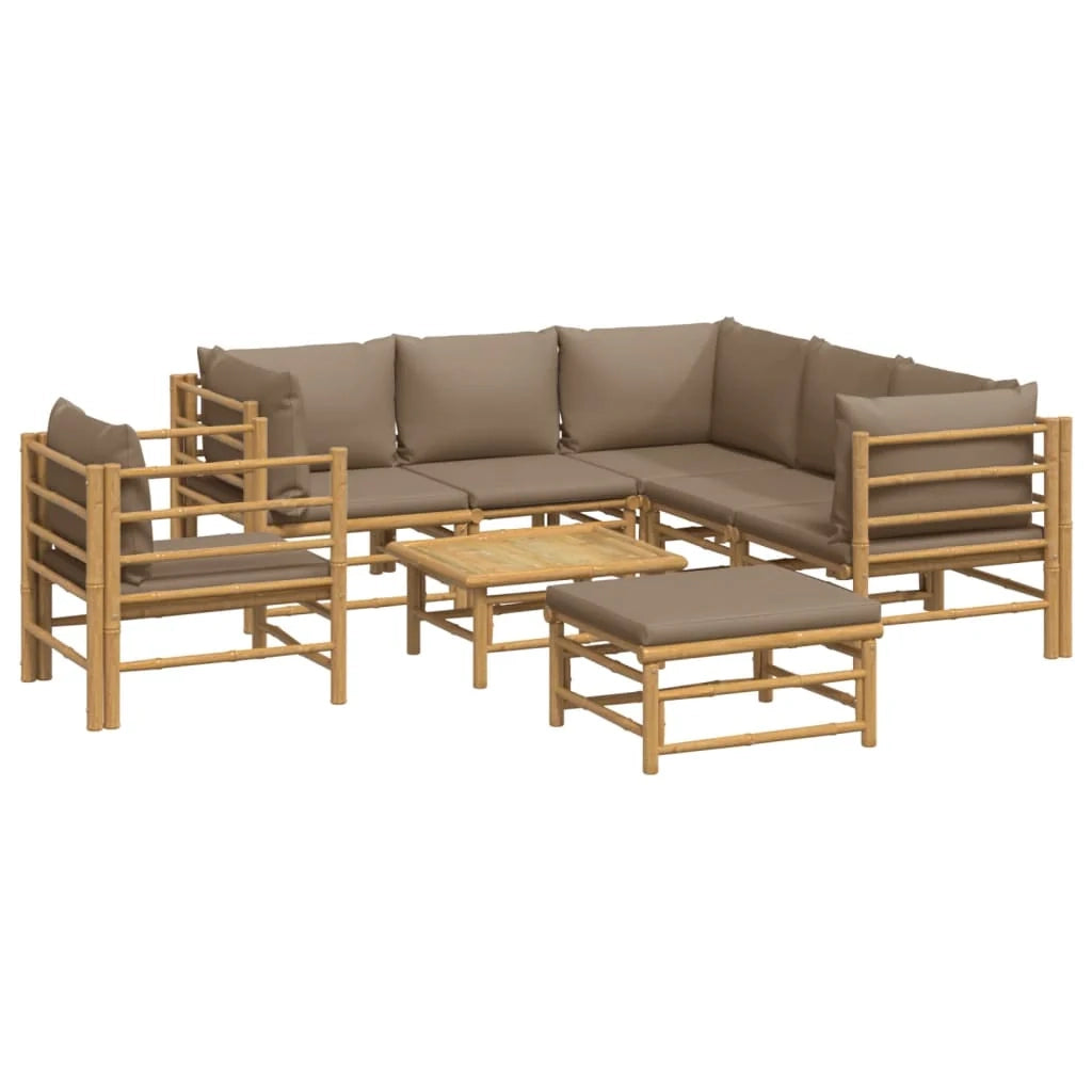 Set di mobili da giardino mobili da esterno 8 pezzi con cuscini in bambù color tortora 02_0017767