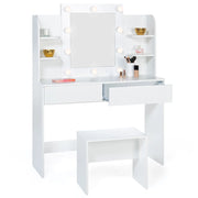 IDMarket - ZELIA tavolo da toilette bianco con 4 ripiani, specchio LED e sgabello