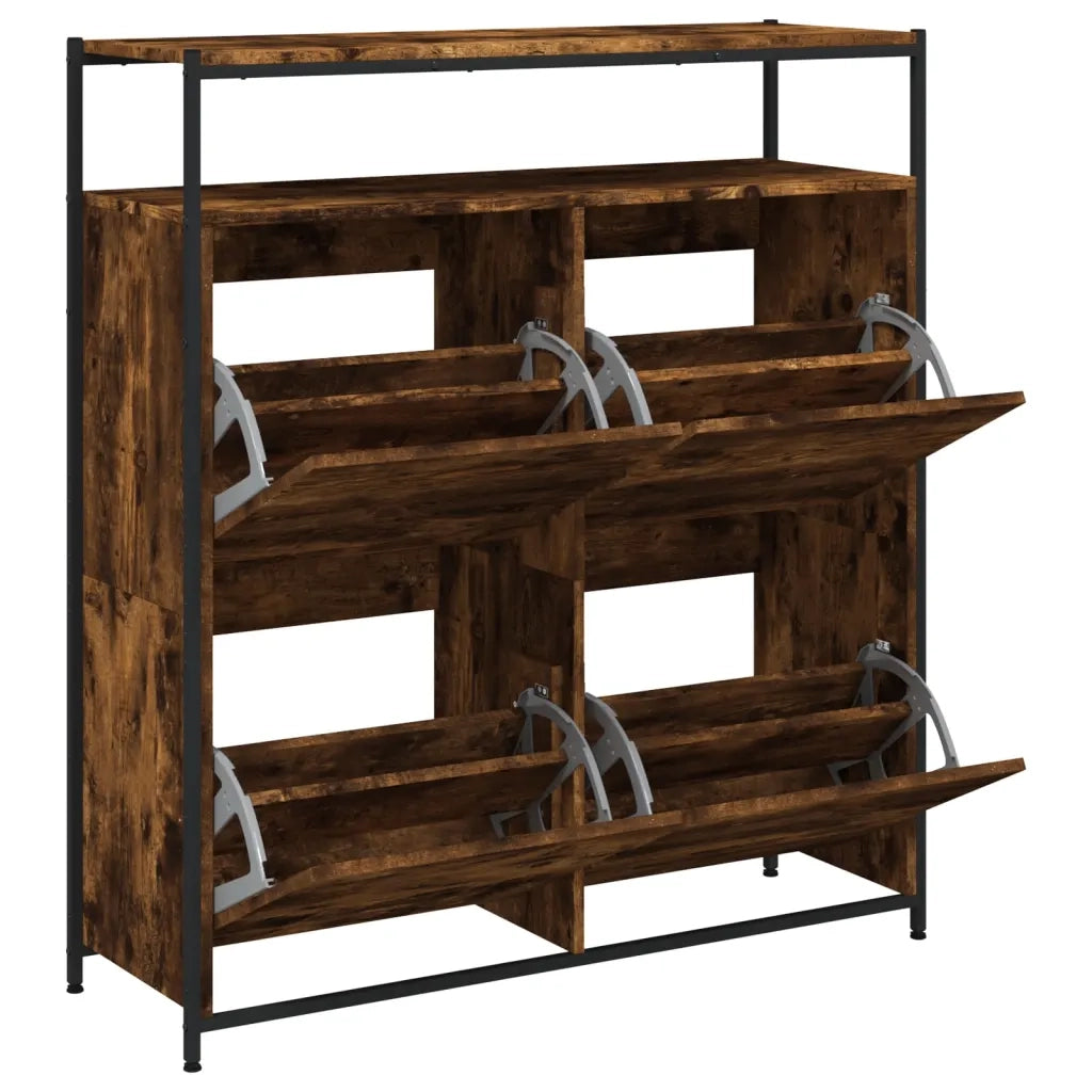 Scarpiera | Mobile per scarpe con 4 Cassetti Ribaltabili Rovere Fumo 100x34x112 cm