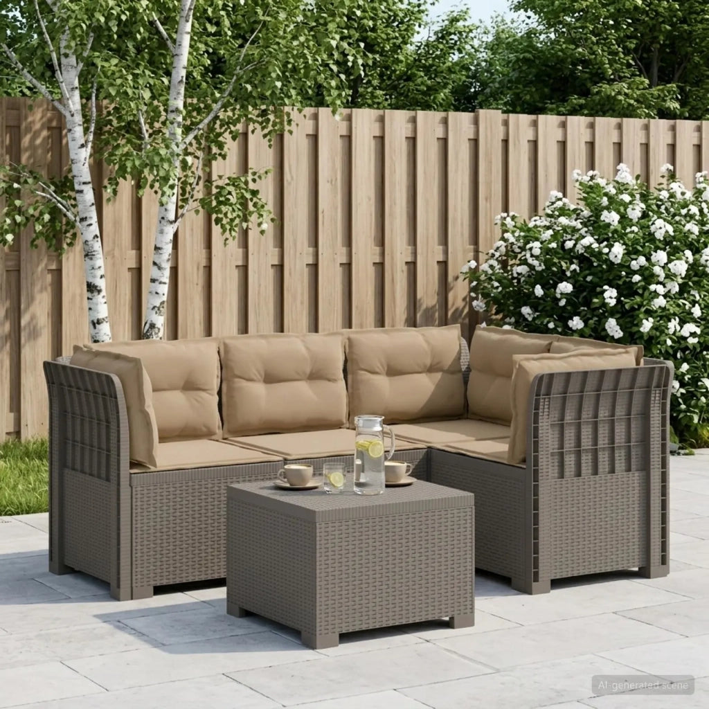 Divano da giardino 4 posti con cuscini aspetto rattan PP 3444028
