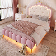 Letto imbottito principessa 140x200 cm rosa con LED