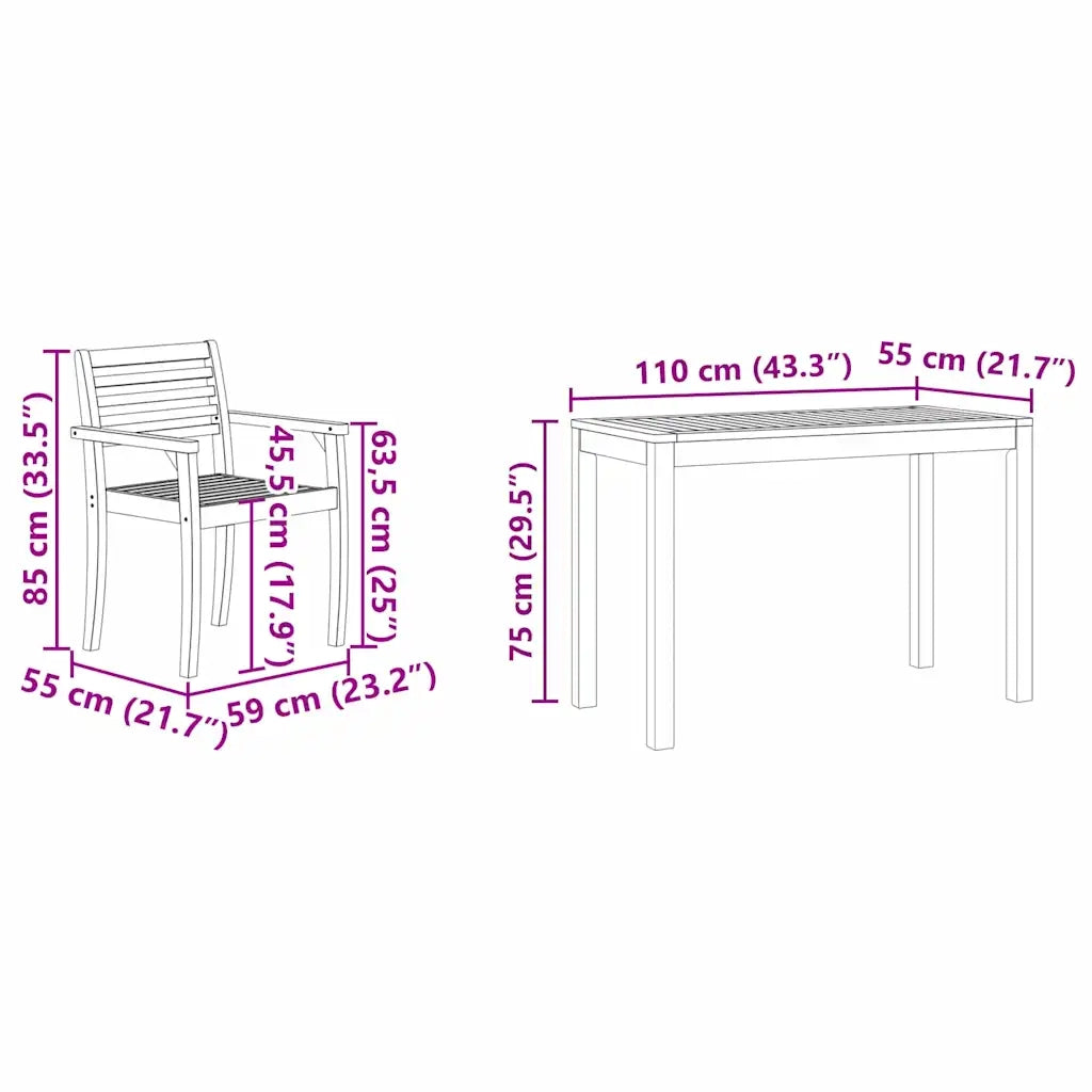 vidaXL Set da Pranzo per Giardino 3 pcs Marrone