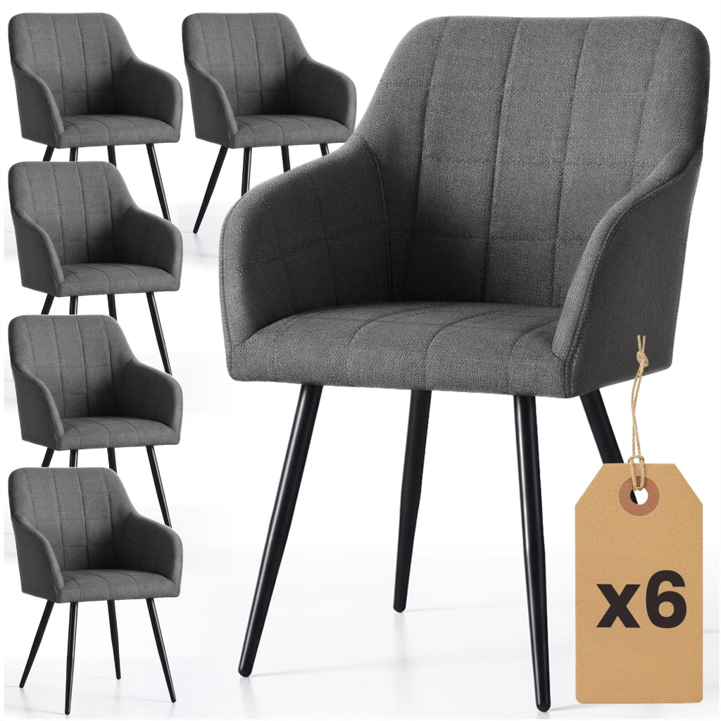 Set di 6 Sedie imbottite con cuciture quadrate LUXANO Grafite gambe nere tessuto Lumos