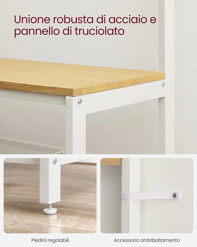 VASAGLE Appendiabiti, Mobile Ingresso con Ganci, Specchio, Panca Scarpiera e Ripiani, 36 x 98 x 185 cm, Corridoio Camera da Letto Salotto, Color Rovere e Bianco HSR050W09
