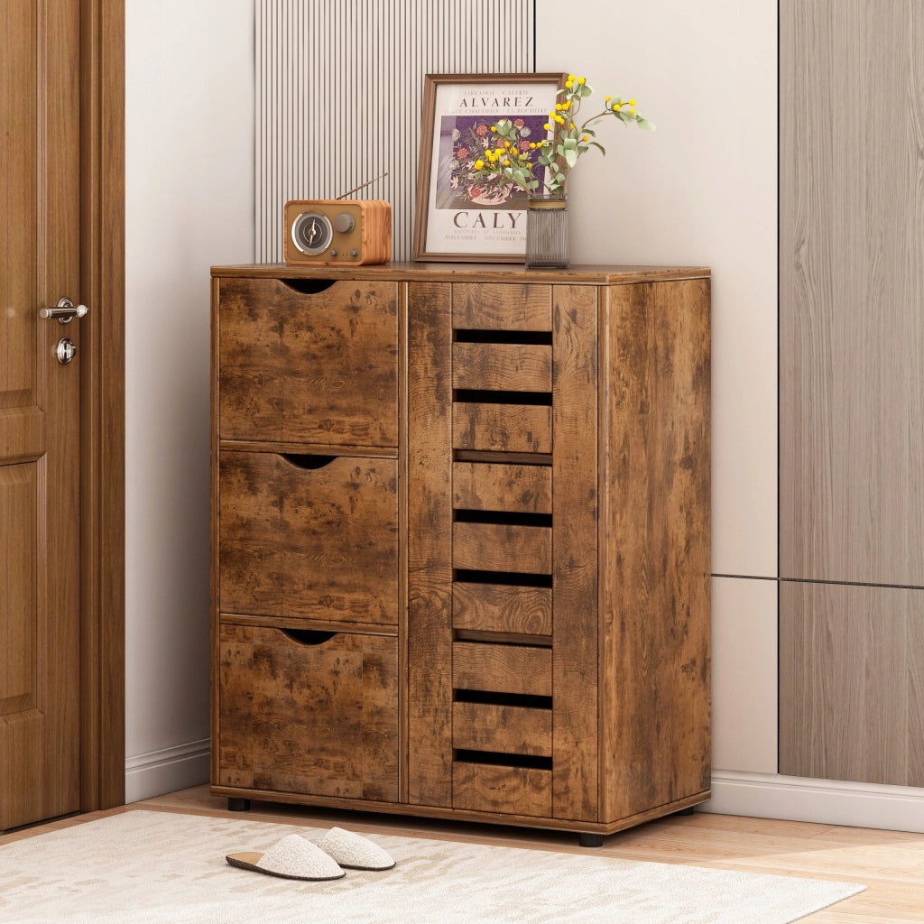 Comò in legno per soggiorno marrone scuro armadio capiente ripiani loft 3 cassetti