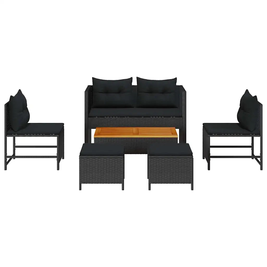 Set Divano da Giardino con cuscino 6 pz | Set Salotto da Giardino Nero polyrattan