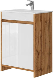 Mobiletto Lemgo, Quercia dorata, 2 parti, composto da mobile sottolavabo e lavabo