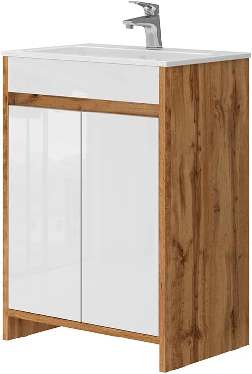 Mobiletto Lemgo, Quercia dorata, 2 parti, composto da mobile sottolavabo e lavabo