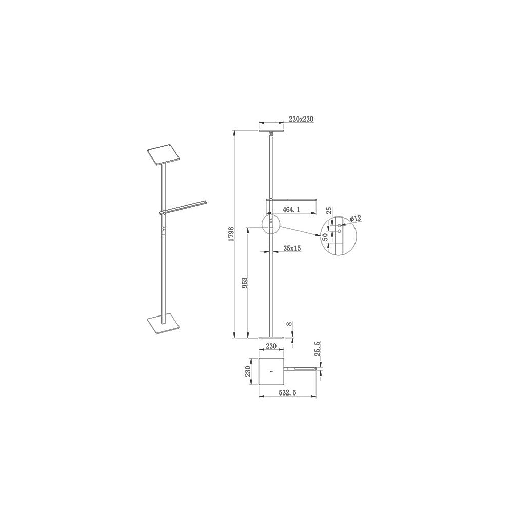 Ideal - Piantana a Led Nera in metallo H.180 cm Fabas Luce - 2 luci da 40W e 8W a led integrato 3000K