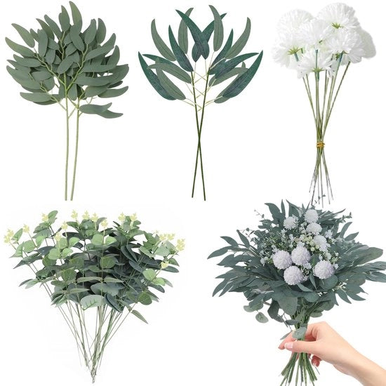 24 pezzi di decorazione artificiale di eucalipto, rami artificiali, piante decorative, fiori artificiali come veri, piante artificiali, foglie verdi, eucaliptus artificiali, bouquet artificiale per bouquet di fai da te, decorazione per matrimoni