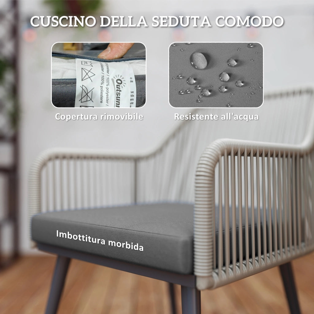 Set da Giardino 5 Pezzi in Rattan e Acciaio con 4 Sedie da Esterno e Tavolo Rotondo con Foro, Marrone e Grigio