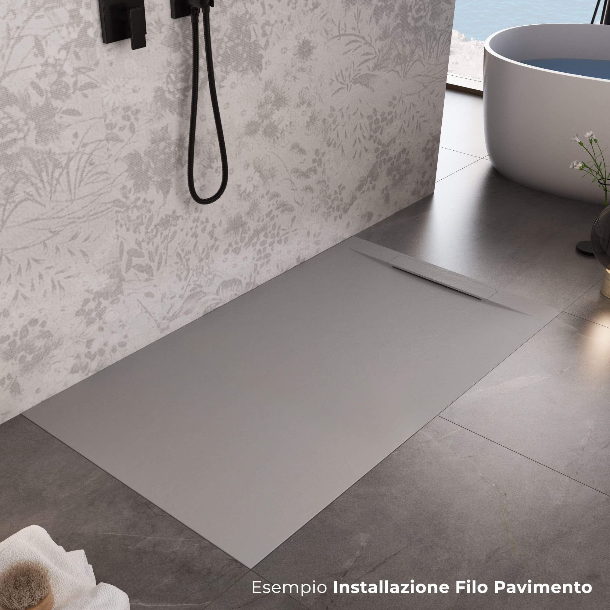 Piatto Doccia in Pietra 80x160 cm Bonussi Ardesia Calcutta Grigio Chiaro
