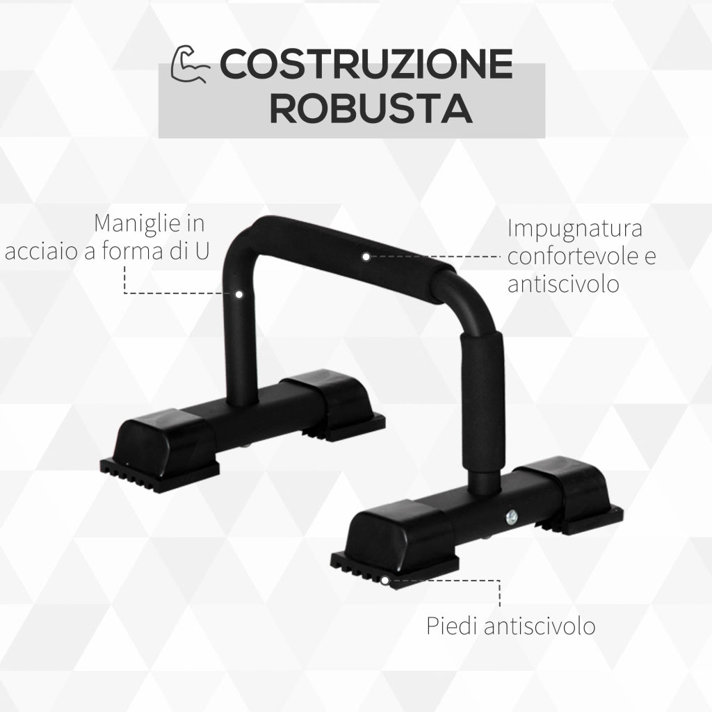 Set 2 Barre Parallele in Acciaio con Impugnatura in EPE Antiscivolo, 36x25x20 cm, Nero