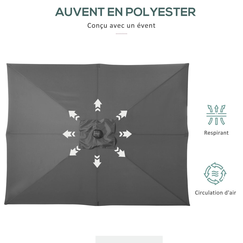 Parasole rettangolare da giardino 3x2m ¨C zephmum ¨C grigio inclinabile con LED solare