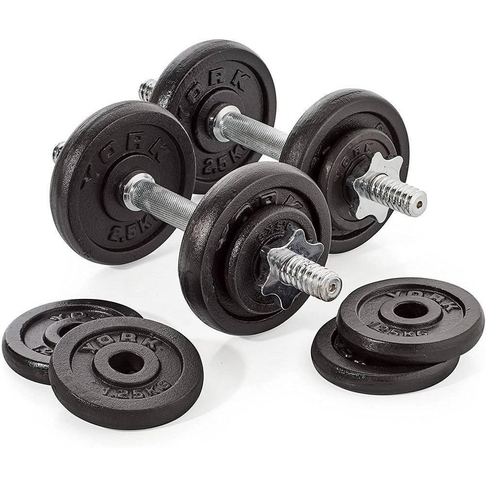 Trade Shop - Set Di Manubri In Ghisa York Fitness 20kg Foratura 2,54cm Allenamento Palestra -