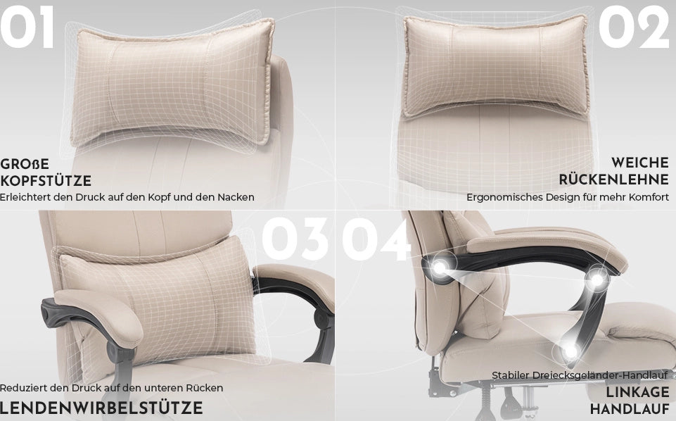 Sedia da ufficio ergonomica DESMIU con supporto lombare regolabile, tessuto beige, altezza regolabile e base girevole