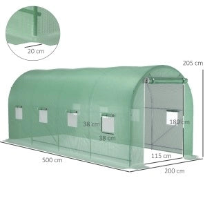 Serra a tunnel verde 500x200x205 cm con finestre