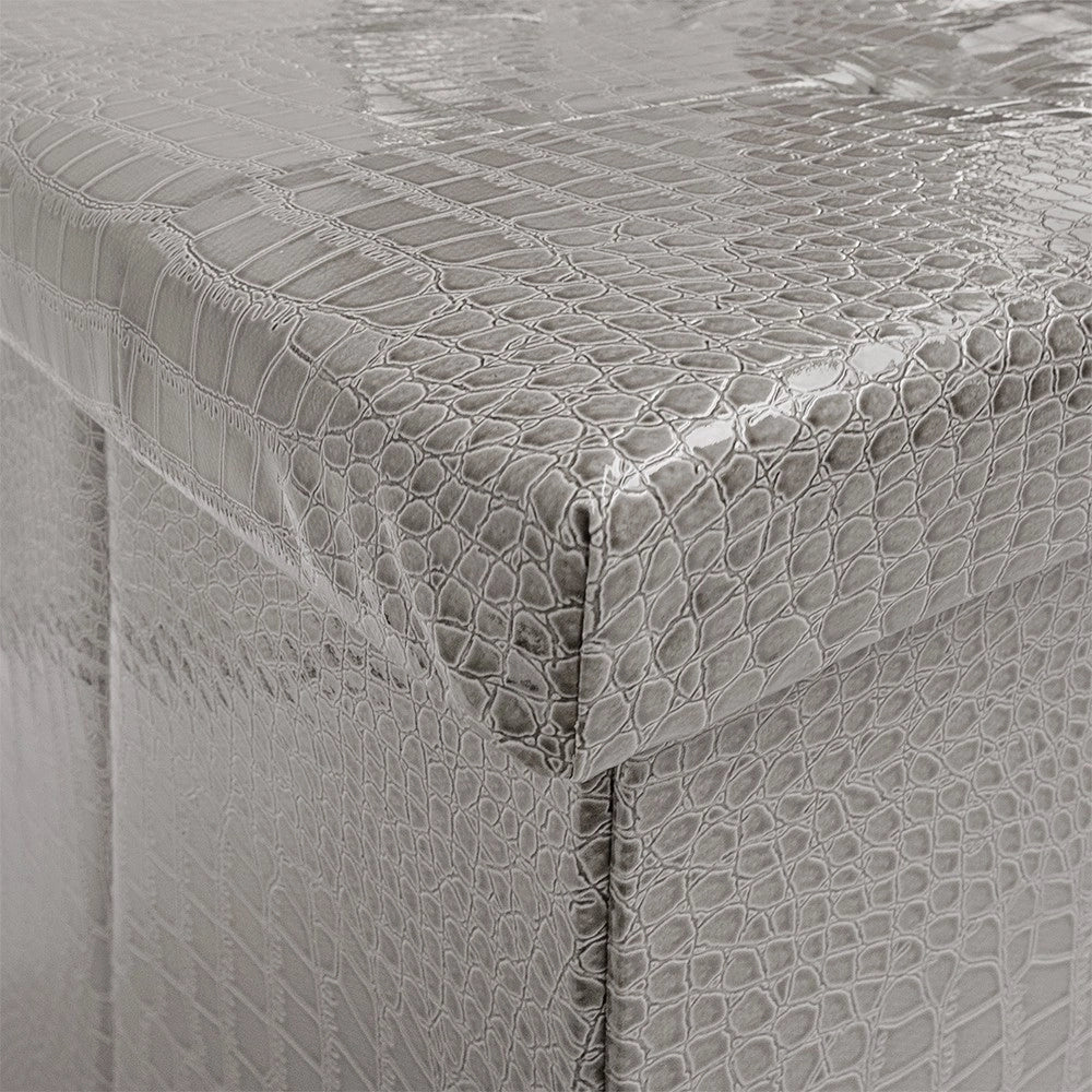 Cassapanca Contenitore Pouf Panca Poggiapiedi Similpelle Pelle Finta Coccodrillo 76x38x38 cm Grigia