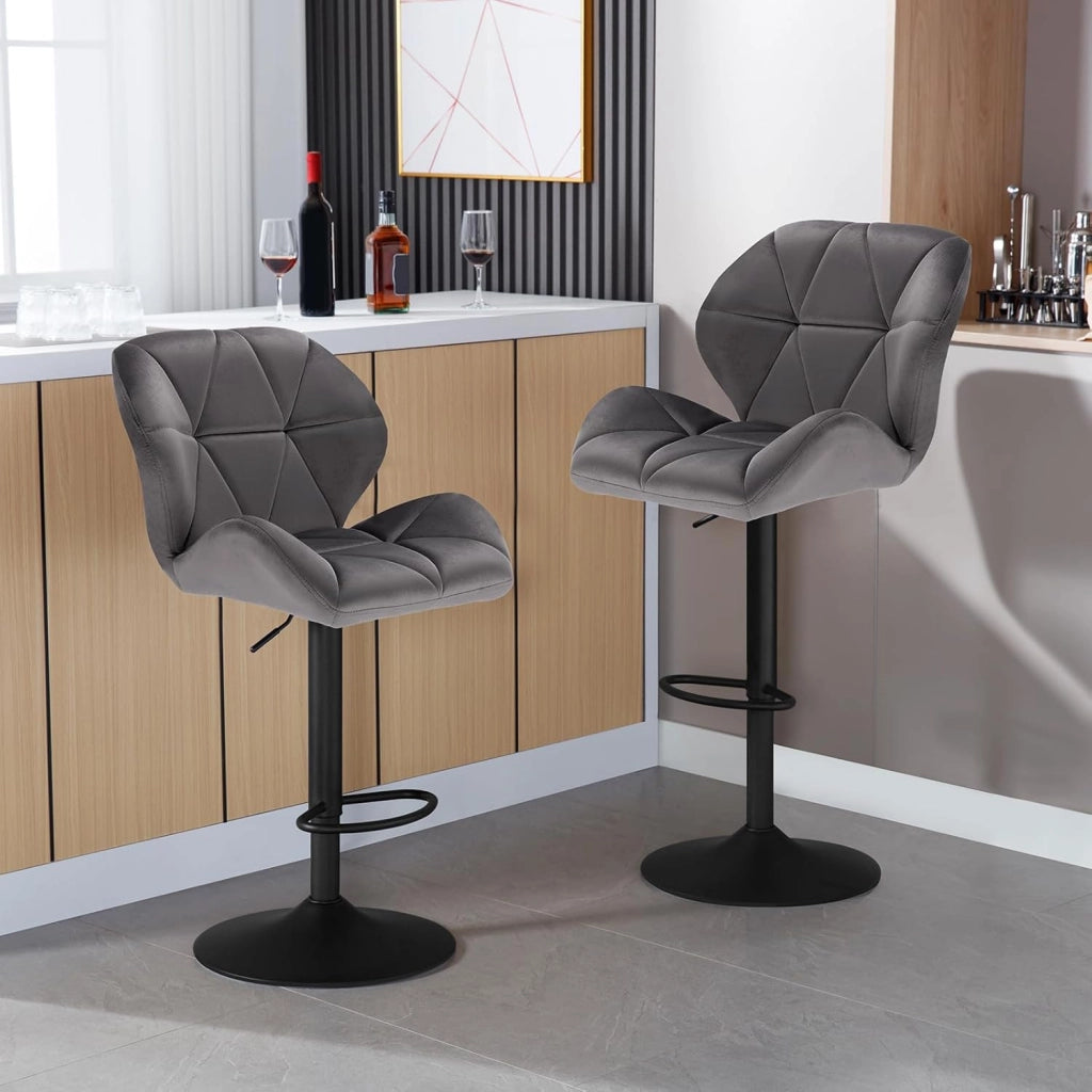 1X Sgabello da Bar con Schienale Sedia Imbottita Regolabile in Altezza Lift Gas Tessuto Velluto Grigio Scuro BH139dgr-1