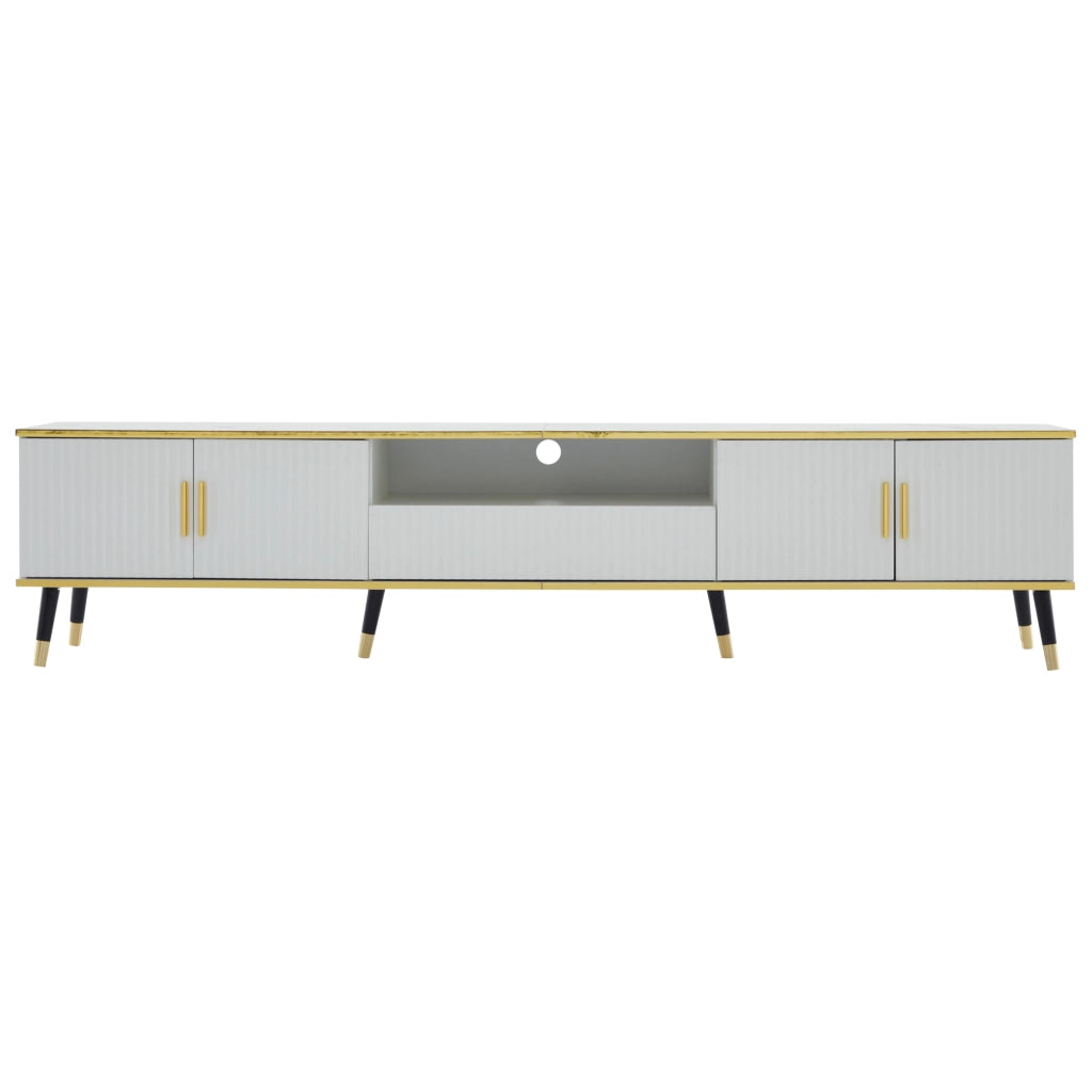 Mobile porta TV con 2 ante e 1 cassetto ripiani regolabili e passacavi per soggiorno in truciolare bianco 200 × 40 × 46 cm