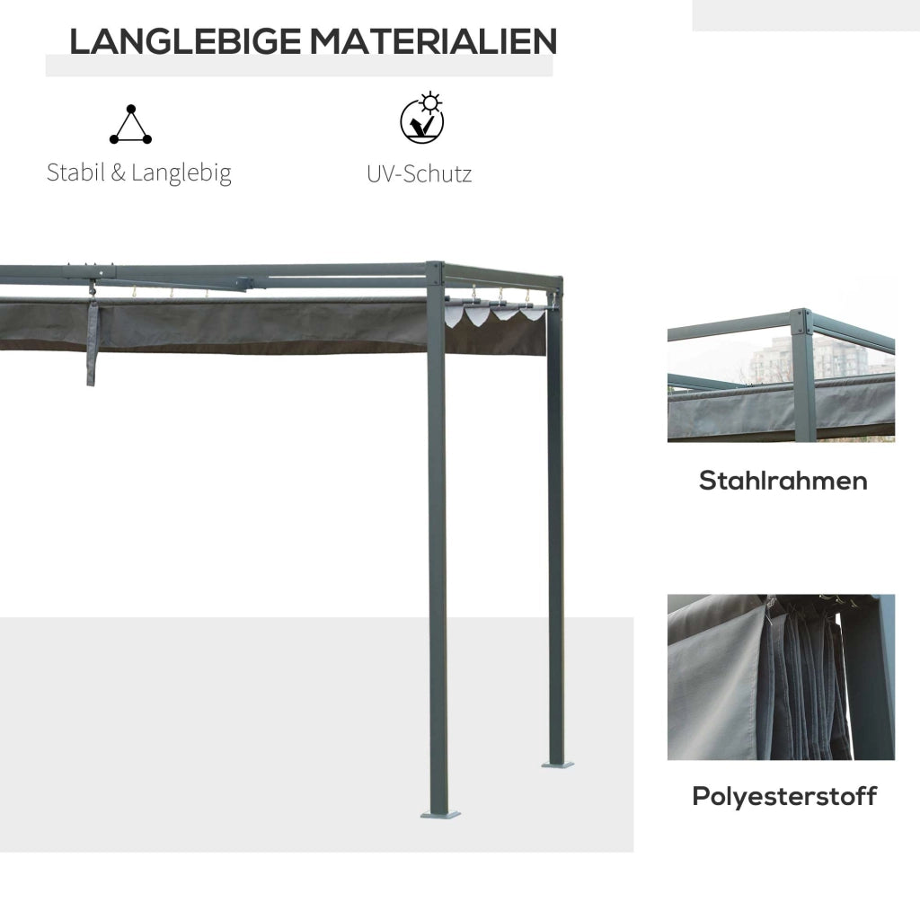 Tetto per patio in pergolato con tetto scorrevole 298 x 213 x 221 cm grigio poliestere impermeabile per giardino e patio