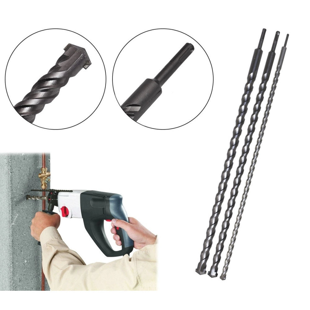 Trade Shop - Set 3 Punte Giganti Lunghezza 1 Metro Sds Plus Per Muro Cemento Calcestruzzo -