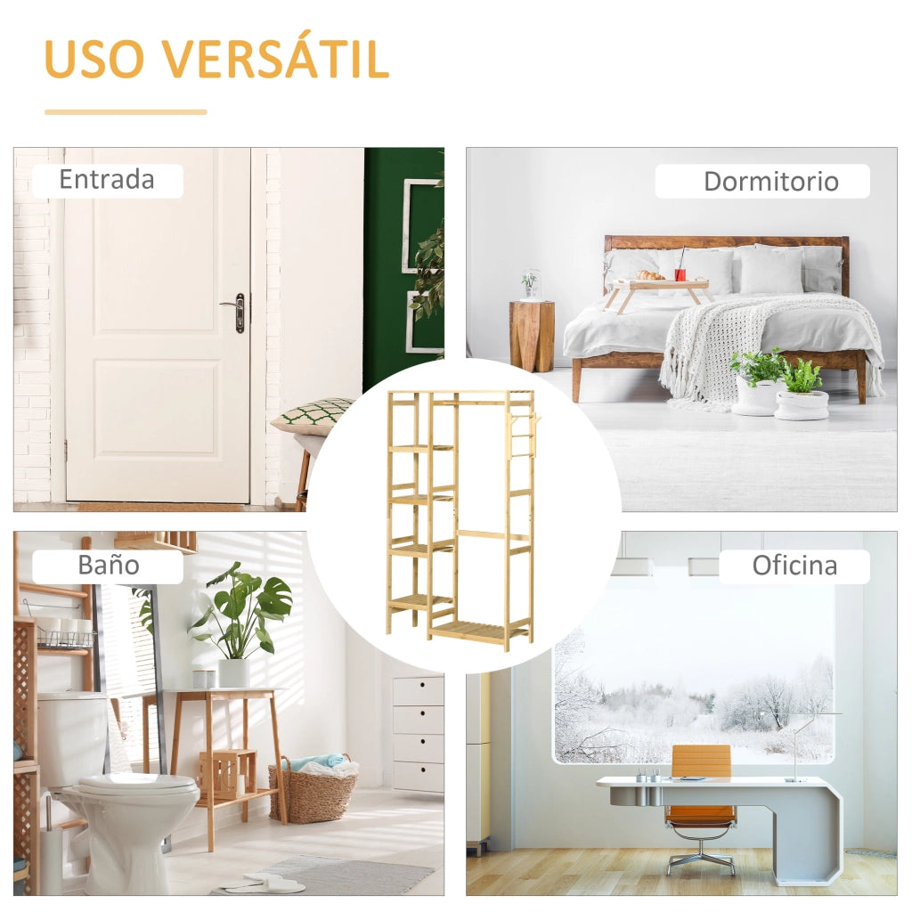 Appendiabiti con scaffale 4 livelli ¨C Zephmum ¨C Legno naturale 90x30x155 cm