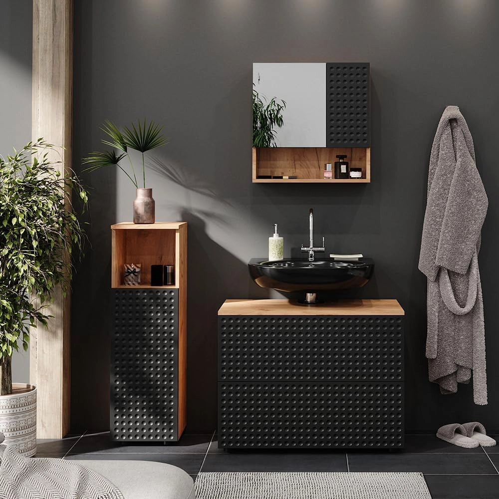 Set mobili bagno Irma, Antracite puntinato, 3 pezzi, con cabinet midi