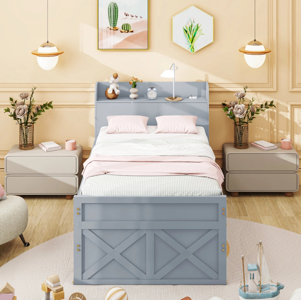 Letto singolo in legno massello 90x190 cm con letto estraibile