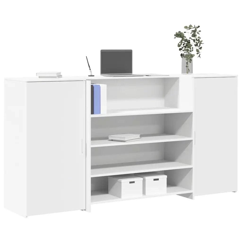 Scrivania per Reception Bianca 200x50x103,5 cm in Legno Massello 3324178