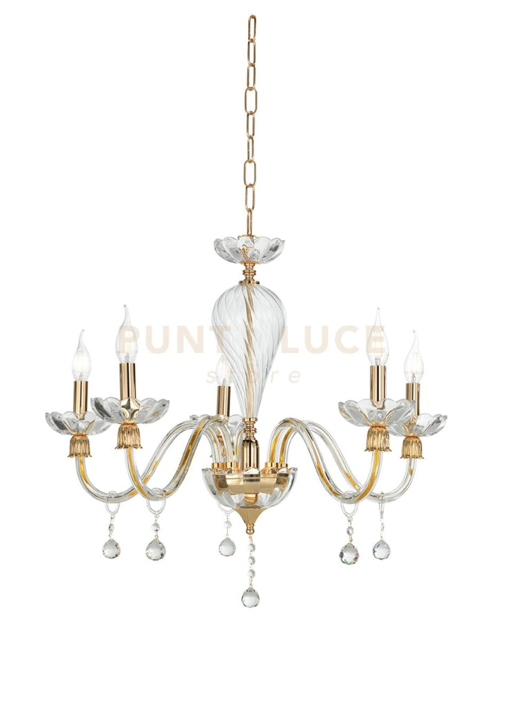 LAMPADARIO ROXANNE 5 LUCI ATTACCO E14 D.73CM ORO E TRASPARENTE