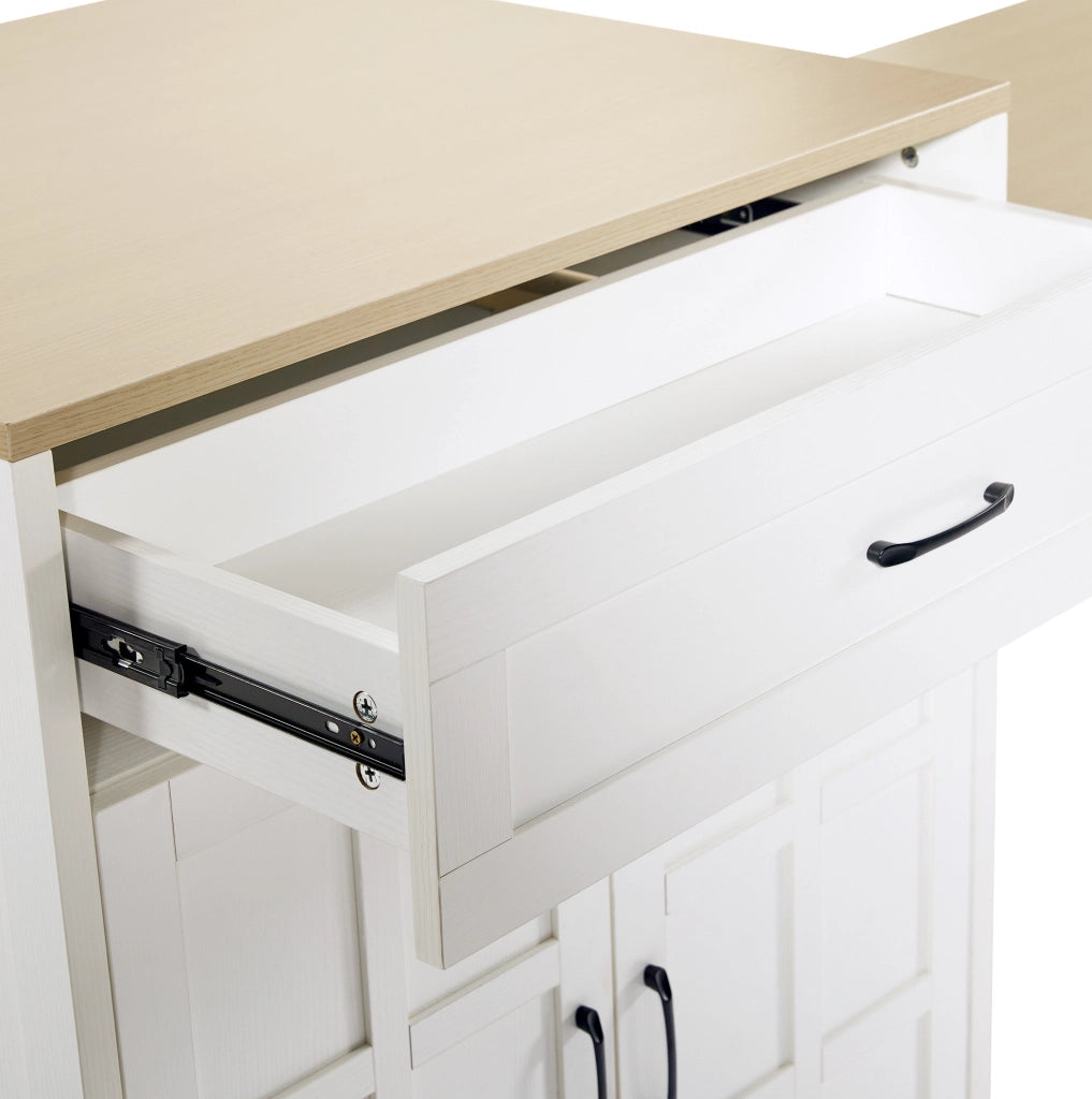 Tavolo bar 133-202x70x93.5 cm allungabile con contenitore e ripiani in MDF bianco