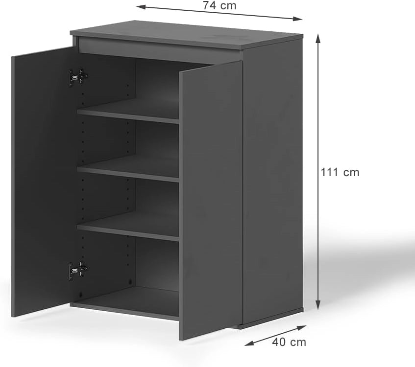 Cassettiera Claus, Antracite, 74 x 99.6 cm con 2 porte, per la conservazione di abbigliamento e oggetti per la casa