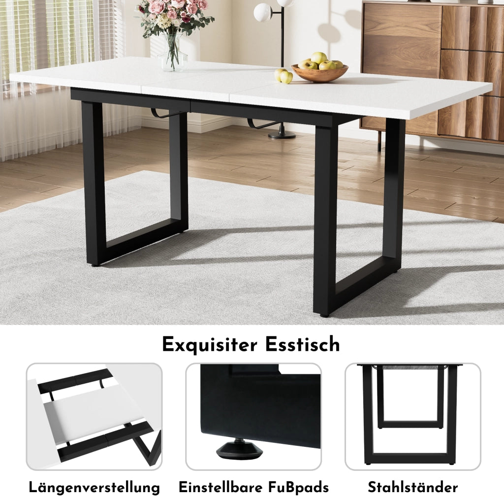 Tavolo da pranzo allungabile in stile industriale 140/180 x 80 x 75 cm; MDF e metallo; bianco e nero