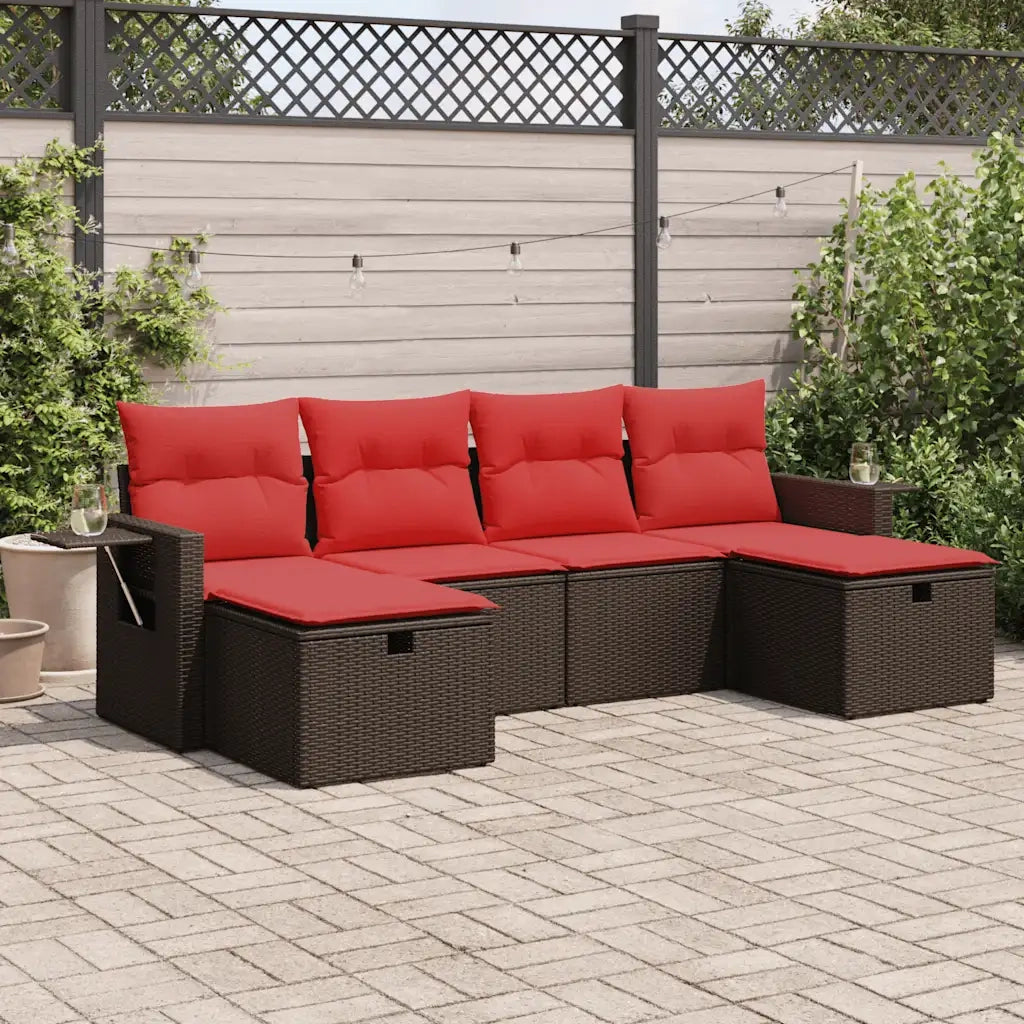 Set Divano da Giardino 6 pz con Cuscini Marrone in Polyrattan 3325530