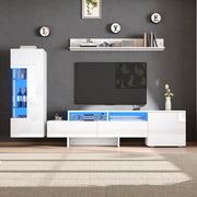Mobile TV moderno con 2 cassetti e vani aperti con LED e finitura lucida per soggiorno; bianco