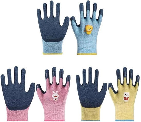3 paia di guanti per bambini in lattice antiscivolo (rosa blu giallo) 6-9 anni - Comodi e sicuri da utilizzare