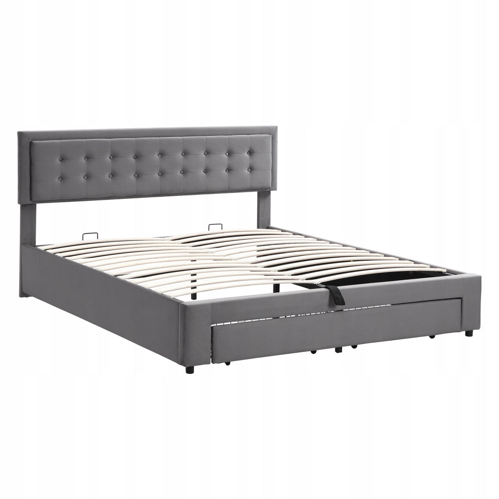 Letto imbottito con contenitore - Xylo - 160x200 - Grigio