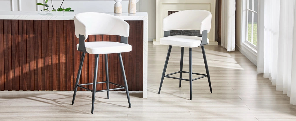 SGABELLO Bar con Schienale Set da 2 pezzi 64 cm PU Bianco Metallo