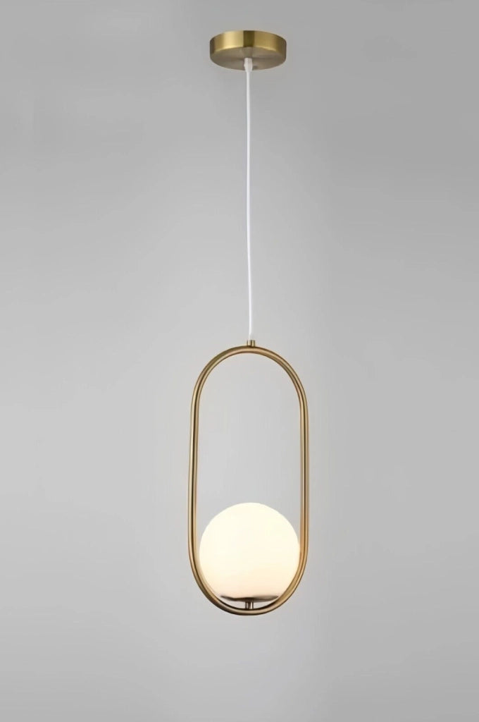 Lampadario a Sospensione da Soffitto Moderno Anello in Oro con sfera in vetro opaco e Attacco lampadine LED G9